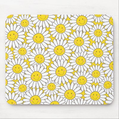 Cute Smiling White Daisy Pattern Mousepads by LisaMarieDesign