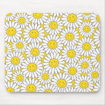Cute Smiling White Daisy Pattern Mousepads