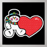 cute snowman and heart poster
