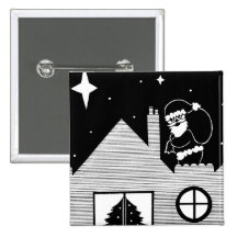 Cute snowman black and white Christmas button