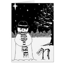 cute snowman black and white christmas note card