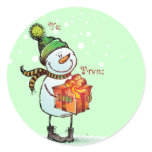 Cute Snowman Christmas Gift tags Round Sticker