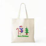 Cute Snowman with Candy Cane and Tree Canvas Bags
