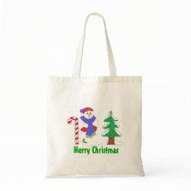 Cute Snowman with Candy Cane and Tree Canvas Bags