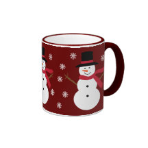 Cute Snowmen & Snowflakes Festive Red Ringer Mug