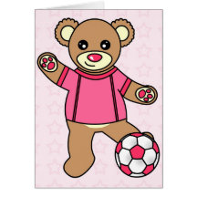 Cute Soccer Girl Teddy Bear - Pink Card