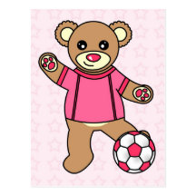Cute Soccer Girl Teddy Bear - Pink Post Card