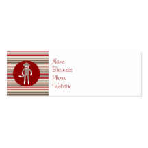 Cute Sock Monkey on Red Circle Red Brown Stripes Business Card Templates