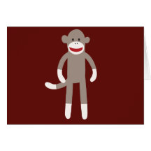 Cute Sock Monkey on Red with Stripes Greeting Cards