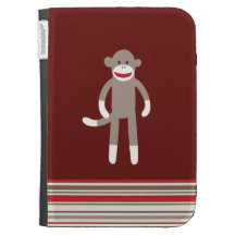 Cute Sock Monkey on Red with Stripes Case For The Kindle