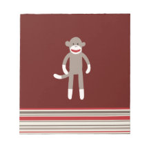 Cute Sock Monkey on Red with Stripes Memo Note Pad