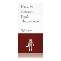 Cute Sock Monkey on Red with Stripes Custom Rack Card