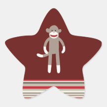 Cute Sock Monkey on Red with Stripes Sticker