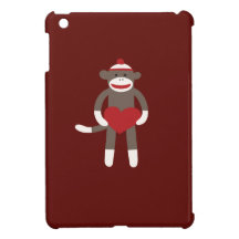 Cute Sock Monkey with Hat Holding Heart