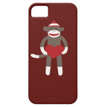 Cute Sock Monkey with Hat Holding Heart