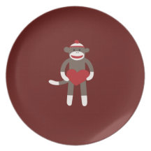 Cute Sock Monkey with Hat Holding Heart Party Plates