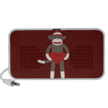 Cute Sock Monkey with Hat Holding Heart Notebook Speakers