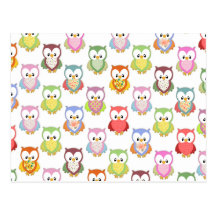 Cute soft colourful owls different chest patterns post card