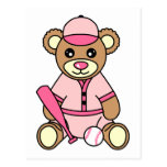 Cute Softball Girl Bear - Pink Post Cards