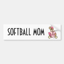 Cute Softball Mom -  Girl Teddy Bear Pink Bumper Stickers