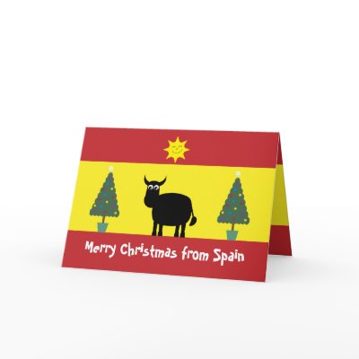 Cute Spanish Bull, Flag & Christmas Trees Card by Molly_Sky