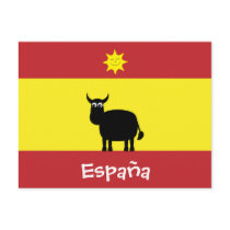 Cute Spanish Bull, Flag & Smiling Sun Postcard