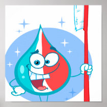 cute sparkle toothpaste character with toothbrush. posters