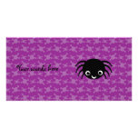 Cute spider purple skulls pattern photo card