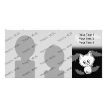 Cute Spooky White Cat and Bats. Photo Card