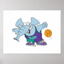 cute sporty dribbling basketball elephant poster