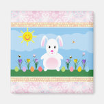 Cute Spring Bunny Rabbit  Square Magnet