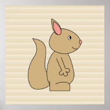 Cute Squirrel, Beige Stripe Background. Print