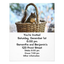 Cute Squirrel in a Basket in Winter Personalized Invitation