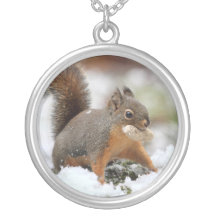 Cute Squirrel in Snow with Peanut Personalized Necklace