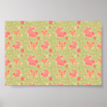 Cute Star Kitty and Bunny Pattern Poster
