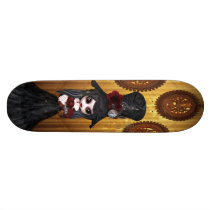 Cute Steampunk Goth Girl & Cog Clocks Skateboard
