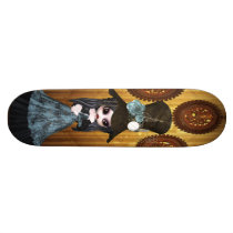 Cute Steampunk Goth Girl & Cog Clocks Skateboard