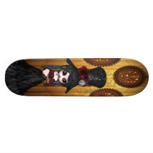 Cute Steampunk Goth Girl & Cog Clocks Skateboard