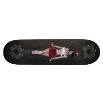 Cute Steampunk Goth Girl & Gears Black Skateboard