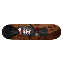 Cute Steampunk Goth Girl Gears Skateboard