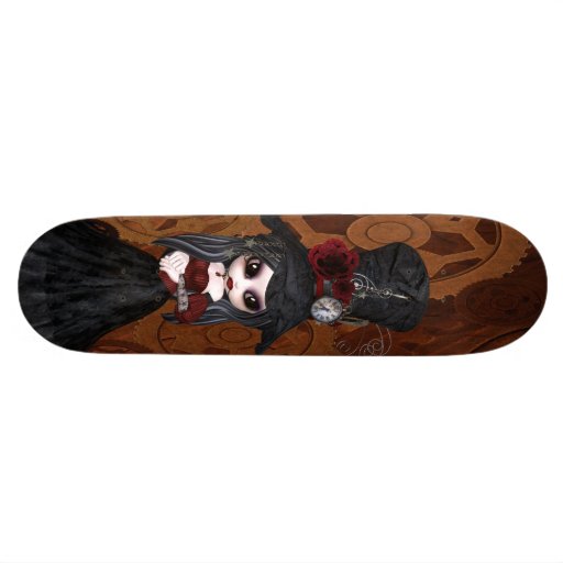 Cute Steampunk Goth Girl Gears Skateboard