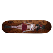 Cute Steampunk Goth Girl & Gears Skateboard