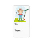 cute stick figure boy gardener farmer address label