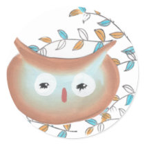 Cute Stickers Owl Picture in Brown & Teal