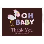 Cute Stork Baby Girl Baby Shower Thank You Card