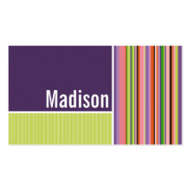 Cute Stripes; Purple & Green Business Card Template