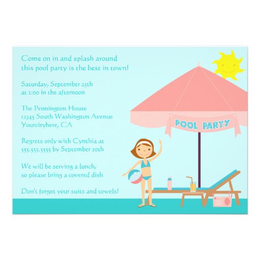 Cute summertime pool party 5x7 invitation