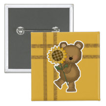 Cute Sunflower Teddy Bear Buttons