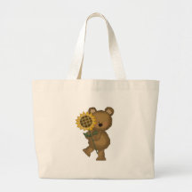 Cute Sunflower Teddy Bear Canvas Bags