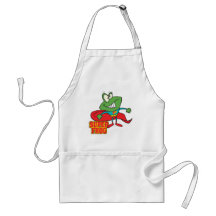 cute super frog superhero cartoon aprons